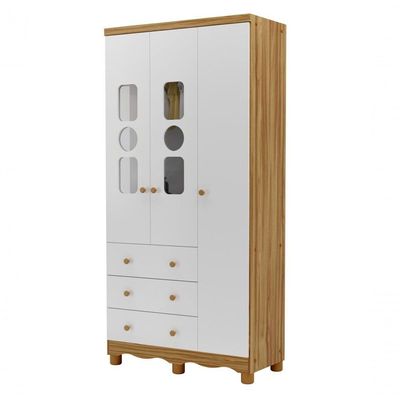 Armário Infantil 3 Portas 3 Gavetas Tedy - Moveis Peroba Amendoa-branco