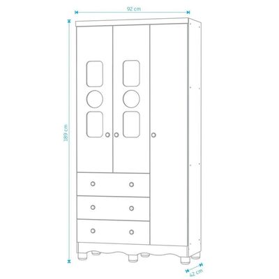 Armário Infantil 3 Portas 3 Gavetas Tedy - Moveis Peroba Amendoa-branco