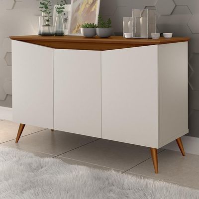 Aparador Buffet 3 Portas Retro Com Pés De Madeira Off White - Freijó