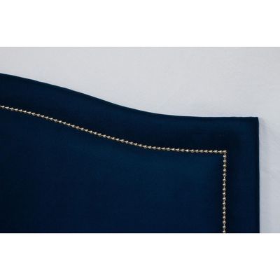 Cabeceira Queen Curva Luxo 160x60 Suede Azul - Tachas Prata