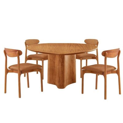 Mesa 135cm Laminado Com 4 Cadeiras Noronha Moderna Star Caramelo Imbuia Naturale