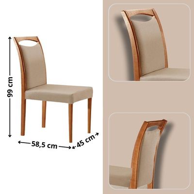 Mesa Ellis 180cm Tampo Laqueado Com Vidro Com 6 Cadeiras Munique Linho Premuim/imbuia Nat./off White
