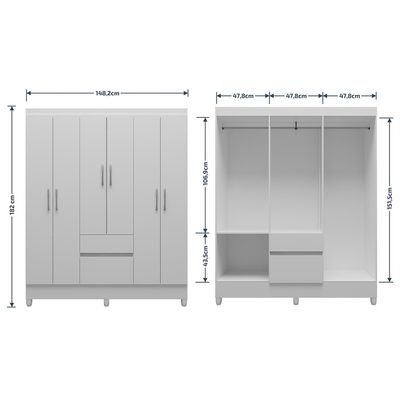 Guarda-Roupa Casal Bartira New Brusque 6 Portas 2 Gavetas Pintura UV Branco