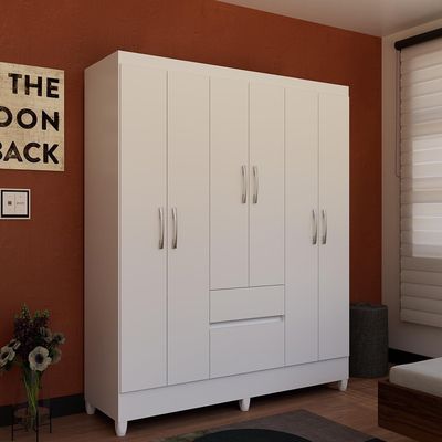 Guarda-Roupa Casal Bartira New Brusque 6 Portas 2 Gavetas Pintura UV Branco