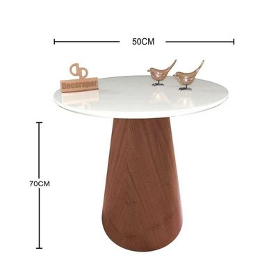 Mesa De Canto Cone Amadeirado Com Tampo Vidro 50cm Branco 70cm Branco