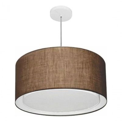 Lustre Pendente Cilíndrico Duplo Vivare Md-4295 Cúpula Em Tecido 50x30cm - Bivolt Café 127/220v