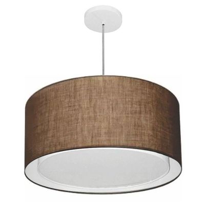 Lustre Pendente Cilíndrico Duplo Vivare Md-4295 Cúpula Em Tecido 50x30cm - Bivolt Café 127/220v