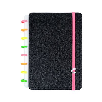 CADERNO A5 LETS GLITTER NEON BLACK CADERNO INTELIGENTE