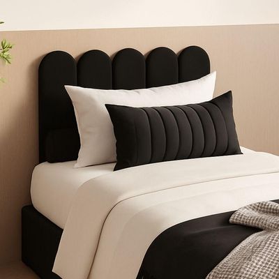 Cabeceira Nuvem Estofada Solteiro 5 Placas Em Suede 45x20cm Preto