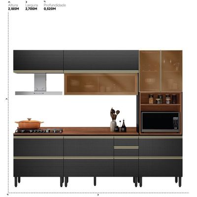 Cozinha Modulada Proença 5 Peças Com Aéreo 80cm Nogueira Touch-carbono Prime Tx - Demartêz