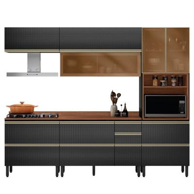 Cozinha Modulada Proença 5 Peças Com Aéreo 80cm Nogueira Touch-carbono Prime Tx - Demartêz