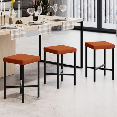 Banqueta Baixa Bar Cozinha Sala De Jantar Preto Stella L02 Tecido Terracota - Lyam Decor