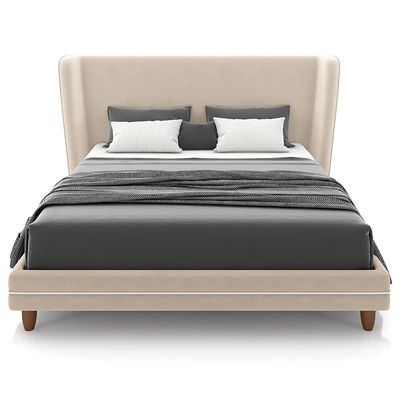 Cabeceira Casal Nilo 140cm Com Cama Pés Madeira Suném P05 Veludo Bege - Lyam Decor