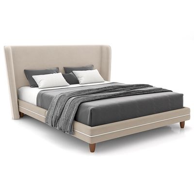 Cabeceira Casal Nilo 140cm Com Cama Pés Madeira Suném P05 Veludo Bege - Lyam Decor