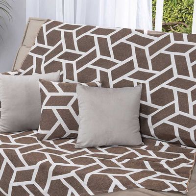 Manta Xale Turin 2,40m x 1,50m Sofá Cama Tecido Jacquard 01 Peça - Geométrico Avelã - 60% Algodão/ 40% Poliéster