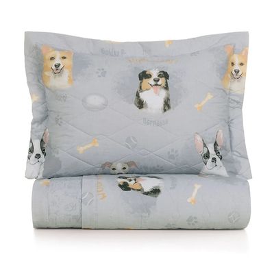 Colcha Solteiro Infantil Dupla Face Alg. 200Fios Dog Karsten