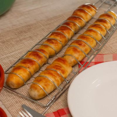 Grelha para Pães de Alho 74x15,5x3cm Churrasco Petiscos Arame de Aço Cromado Utimil