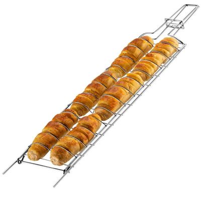 Grelha para Pães de Alho 74x15,5x3cm Churrasco Petiscos Arame de Aço Cromado Utimil