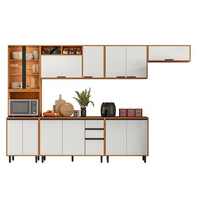 Cozinha Completa Poliman Ravena 6 Peças MDP Nicho Micro-ondas Freijó/Off White