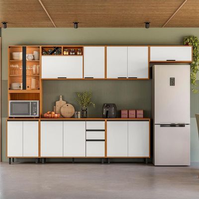 Cozinha Completa Poliman Ravena 6 Peças MDP Nicho Micro-ondas Freijó/Off White