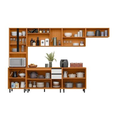 Cozinha Completa Poliman Ravena 6 Peças MDP Nicho Micro-ondas Freijó/Off White