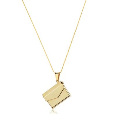 Colar Relicário Carta Envelope banhado em ouro 18k - corrente 45cm + 5cm