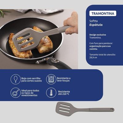 Espátula Tramontina Softta Vazada Em Silicone Cinza