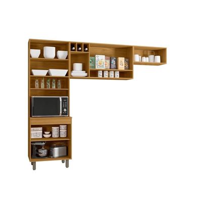 Cozinha Compacta Poliman Malta 8 Portas Paneleiro Duplo Ripado Gráfico Freijó/Off White