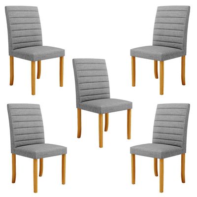Kit 5 Cadeiras de Sala de Jantar Estofadas Veiga Madeira Maciça Linho Cinza G78 - Gran Belo