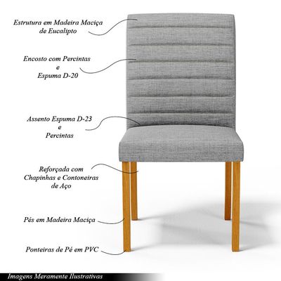 Kit 5 Cadeiras de Sala de Jantar Estofadas Veiga Madeira Maciça Linho Cinza G78 - Gran Belo