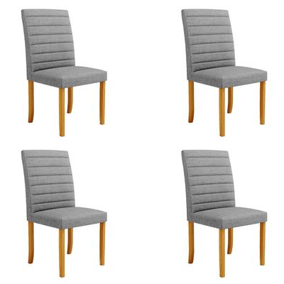 Kit 4 Cadeiras de Sala de Jantar Estofadas Veiga Madeira Maciça Linho Cinza G78 - Gran Belo