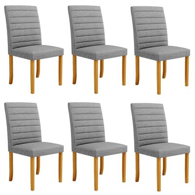 Kit 6 Cadeiras de Sala de Jantar Estofadas Veiga Madeira Maciça Linho Cinza G78 - Gran Belo