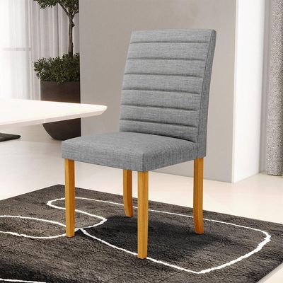 Kit 6 Cadeiras de Sala de Jantar Estofadas Veiga Madeira Maciça Linho Cinza G78 - Gran Belo