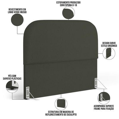 Cabeceira Cama Box Casal 140cm Lanna com Puff Recamier Doha W01  Linho Verde Musgo - Lyam Decor