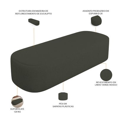 Cabeceira Cama Box Casal 140cm Lanna com Puff Recamier Doha W01  Linho Verde Musgo - Lyam Decor
