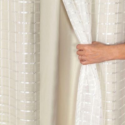 Cortina Blackout Pvc Com Tecido Voil Xadrez 2,80 M X 1,60 M - Bege