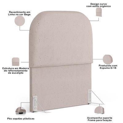 Cabeceira Cama Box 100cm Orgânica Lanna W01 Linho Bege - Lyam Decor
