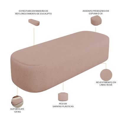 Cabeceira Cama Box King 195cm Lanna com Puff Recamier Doha W01  Linho Rosê - Lyam Decor