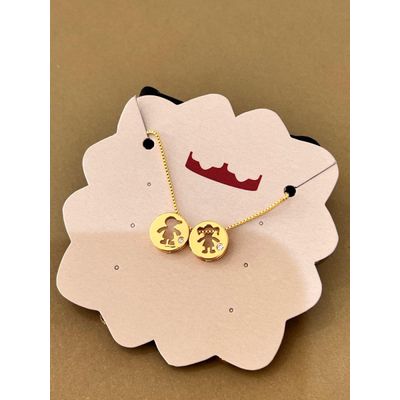 Colar de Filhos menina e menino com zirconia banhado Ouro