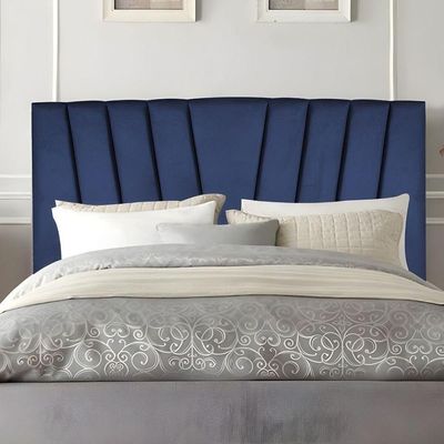 Cabeceira Estofada Solteiro 90 Cm Joana Em Suede Com Frame Azul Marinho