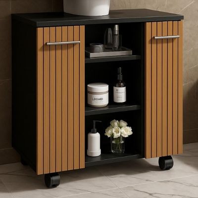 Gabinete Premium Movelove Organizador Retrô Para Banheiro Preto Ripado Preto Ripado