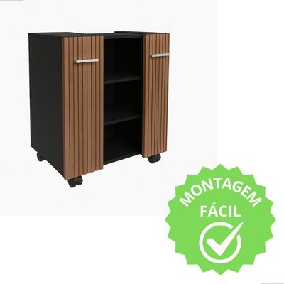 Gabinete Premium Movelove Organizador Retrô Para Banheiro Preto Ripado Preto Ripado
