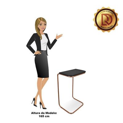 Mesa Lateral Tampo Multiuso P/ Sofá Base Bronze Preto
