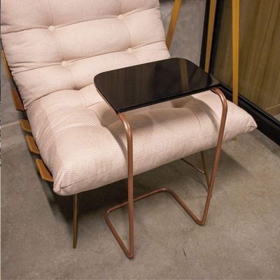 Mesa Lateral Tampo Multiuso P/ Sofá Base Bronze Preto