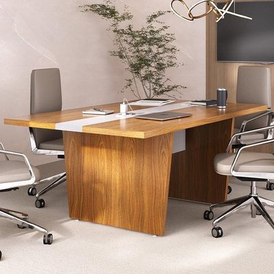 Mesa De Reunião Para Escritório Com 02 Tomadas 179cm Unik A02 Freijó Branco - Lyam Decor