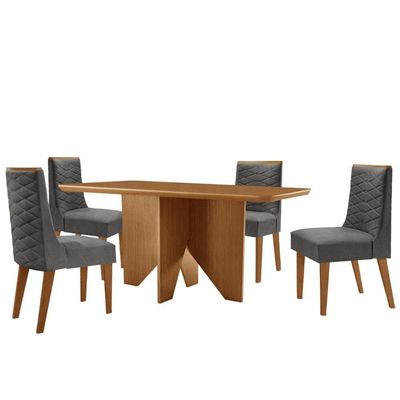 Mesa Evora 120 Mdf Canto Com 4 Cadeiras Safira Linho Grafite Naturalle