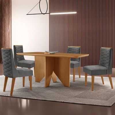 Mesa Evora 120 Mdf Canto Com 4 Cadeiras Safira Linho Grafite Naturalle