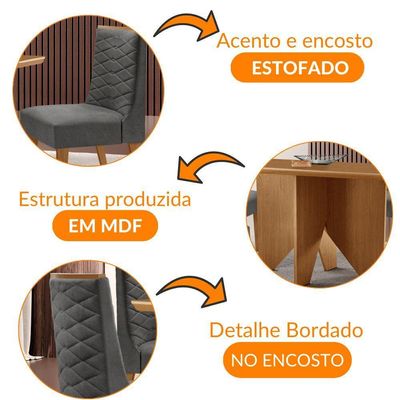 Mesa Evora 120 Mdf Canto Com 4 Cadeiras Safira Linho Grafite Naturalle