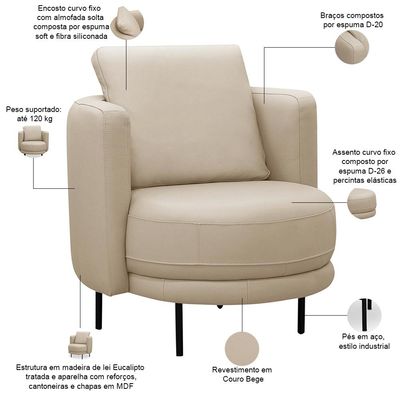 Kit 02 Poltronas Decorativas Orgânica Para Sala de Estar Living Belfort L06 Couro Bege - Lyam Decor