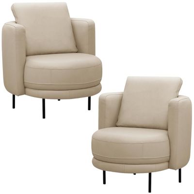Kit 02 Poltronas Decorativas Orgânica Para Sala de Estar Living Belfort L06 Couro Bege - Lyam Decor